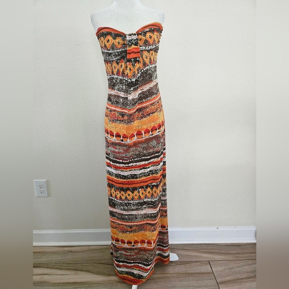 Colorful Tribal Strapless Maxi Dress Chic Casual  Size M. - Picture 4 of 9